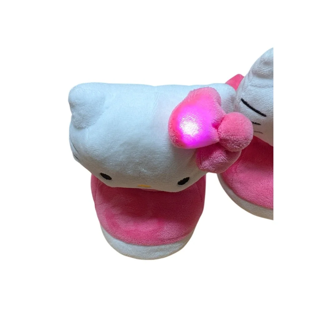 Hello Kitty Plush Slippers Kids 13/1 Pink Strawberry Light Up Bow Excellent